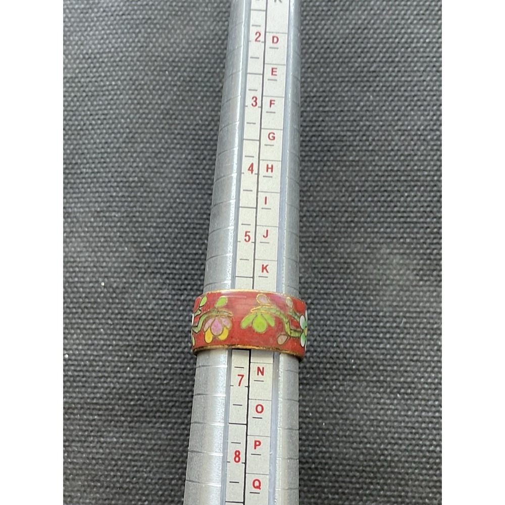 vintage Chinese cloisonné ring enameled floral designs Size 6 Estate Costume - Picture 3 of 5